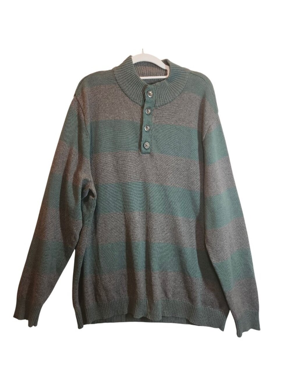 Club Room Sweater Mens XL Striped Green Wool Blend 1/4 Button career hipster